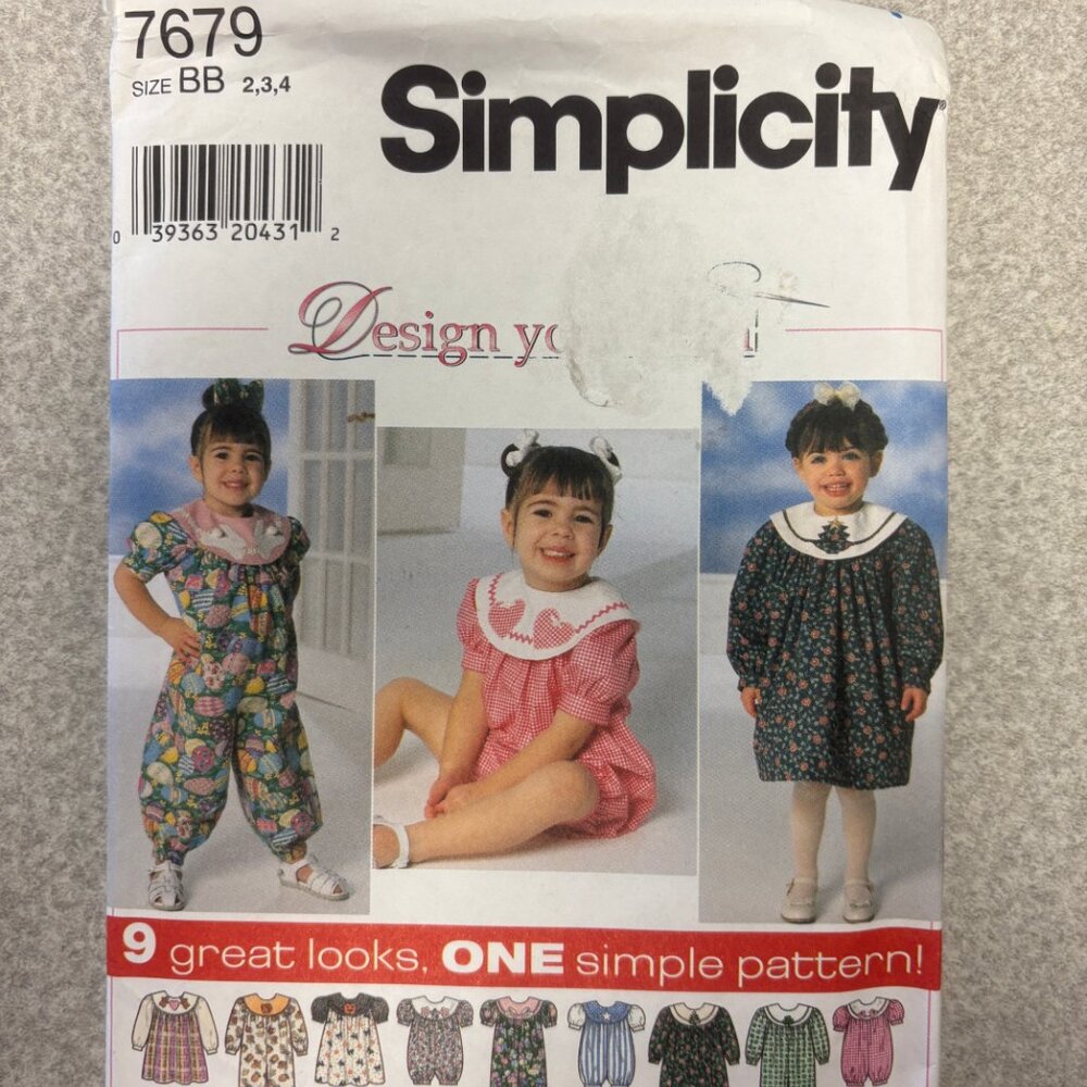 Simplicity 7679 TODDLER GIRLS DRESS JUMPSUIT ROMPER Sz 2-4 NEW